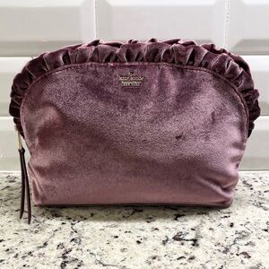 Kate Spade Large Plum Velvet Ruffled Cosmetic Case EUC